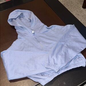 Alo Light Blue Cropped Half-Zip Hoodie